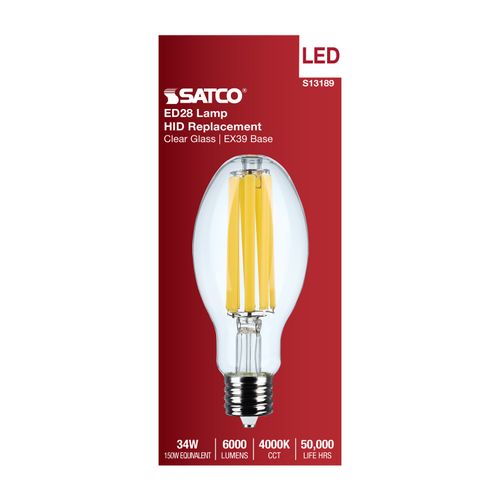 Main product image of 34W LED HID Replacement, ED28, 4000K, Extended Mogul Base, Clear, 120-277V
