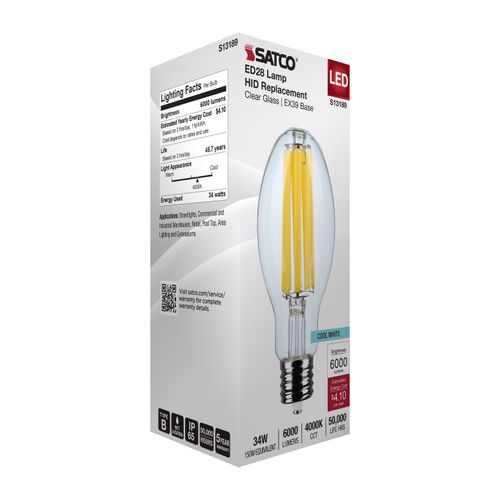 Main product image of 34W LED HID Replacement, ED28, 4000K, Extended Mogul Base, Clear, 120-277V