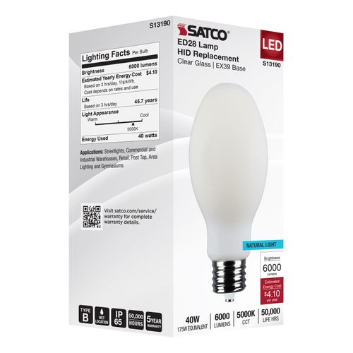 Main product image of 40W LED HID Replacement, ED28, 5000K, Extended Mogul Base, White, 120-277V