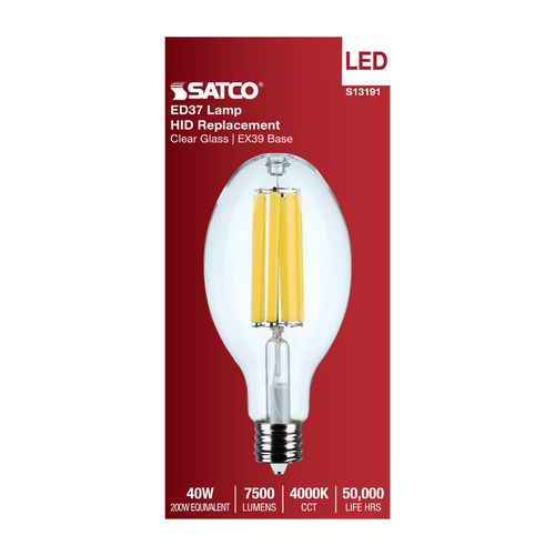 Main product image of 40W LED HID Replacement, ED37, 4000K, Extended Mogul Base, Clear, 120-277V