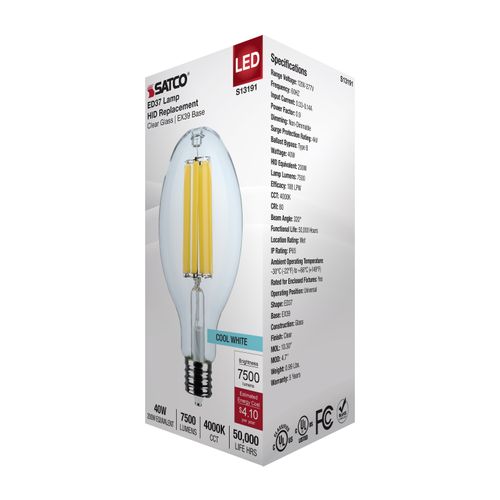 Main product image of 40W LED HID Replacement, ED37, 4000K, Extended Mogul Base, Clear, 120-277V