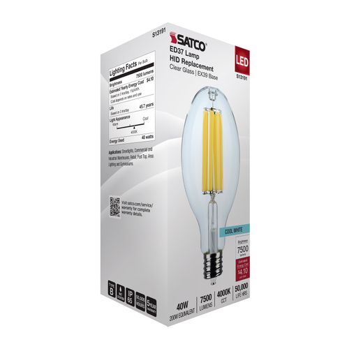 Main product image of 40W LED HID Replacement, ED37, 4000K, Extended Mogul Base, Clear, 120-277V