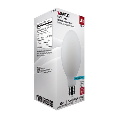 Main product image of 45W LED HID Replacement, ED37, 5000K, Extended Mogul Base, White, 120-277V