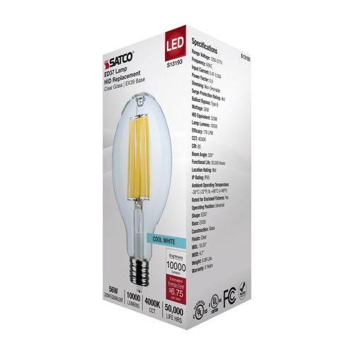 Main product image of 56W LED HID Replacement, ED37, 4000K, Extended Mogul Base, Clear, 120-277V
