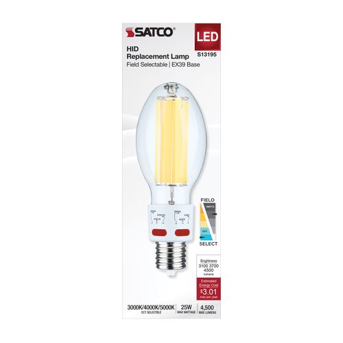Main product image of 17/20.5/25Wage Selectable LED HID Replacement, ED28, 3000K/4000K/5000K CCT Selectable, Mogul Extended Base, Clear, 120-277V