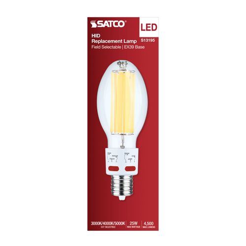 Main product image of 17/20.5/25Wage Selectable LED HID Replacement, ED28, 3000K/4000K/5000K CCT Selectable, Mogul Extended Base, Clear, 120-277V