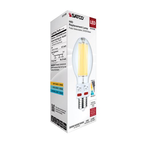 Main product image of 17/20.5/25Wage Selectable LED HID Replacement, ED28, 3000K/4000K/5000K CCT Selectable, Mogul Extended Base, Clear, 120-277V