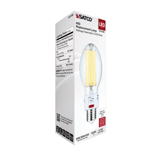 Main product image of 30/38/45Wage Selectable LED HID Replacement, ED28, 5000K, Mogul Extended Base, Clear, 120-277V