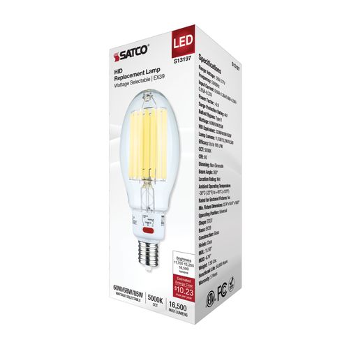 Main product image of 60/68/85Wage Selectable LED HID Replacement, ED37, 5000K, Mogul Extended Base, Clear, 120-277V