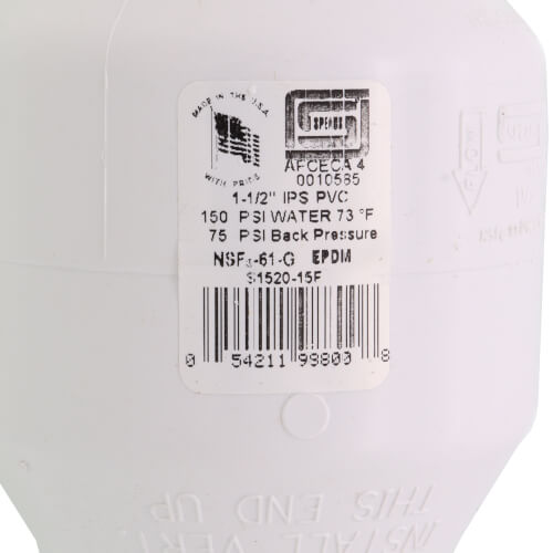 Main product image of 1-1/2" PVC Utility Swing Check Valve, EPDM (Threaded)