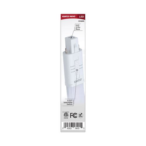 Main product image of 4.5W LED PL 2-PIN, G23 Base, 27K/30K/35K/40K/50K CCT Selectable, 120-277V, Type B, Ballast Bypass (10 Pack)