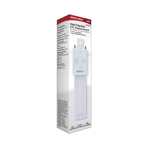 Main product image of 4.5W LED PL 2-PIN, G23 Base, 27K/30K/35K/40K/50K CCT Selectable, 120-277V, Type B, Ballast Bypass (10 Pack)