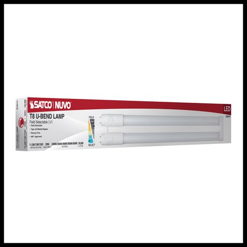 Main product image of 11.5/13/15Wage Selectable T8 U-Bend LED, 30K/35K/40K/50K/65K CCT Selectable, 1", Frost Finish, 120-277V (12 Pack)
