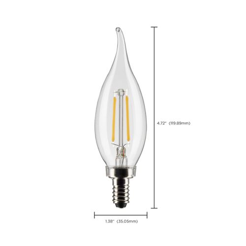 Main product image of 3 Watt CA10 LED Bulb - Clear - Candelabra base - 90 CRI - 2700K - 120 Volt (8 Pack)