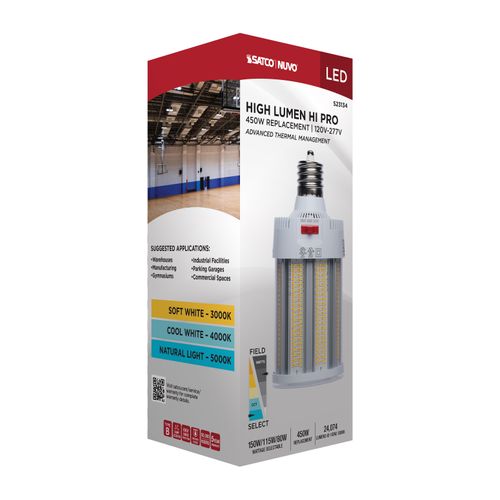 Main product image of 150/115/80W, 30K/40K/50K CCT, Field Selectable LED, Corncob, Mogul Extended Base, 120-277V, 450W HID Replacement