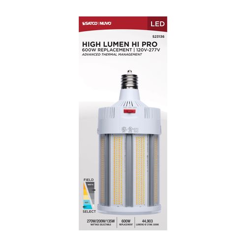 Main product image of 270/200/135W, 30K/40K/50K CCT, Field Selectable LED, Corncob, Mogul Extended Base, 120-277V, 600W HID Replacement