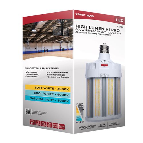 Main product image of 270/200/135W, 30K/40K/50K CCT, Field Selectable LED, Corncob, Mogul Extended Base, 120-277V, 600W HID Replacement
