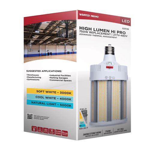 Main product image of 360/270/180W, 30K/40K/50K CCT, Field Selectable LED, Corncob, Mogul Extended Base, 277-480V, 750W HID Replacement