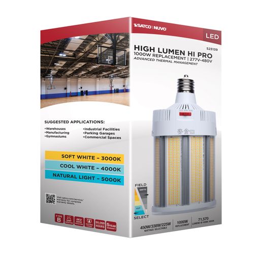 Main product image of 450/338/225W, 30K/40K/50K CCT, Field Selectable LED, Corncob, Mogul Extended Base, 277-480V, 1000W HID Replacement