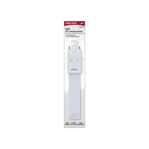Main product image of 6W LED PL 2-PIN, GX23 Base, 27K/30K/35K/40K/50K CCT Selectable, 120-277V, Type B, Ballast Bypass (10 Pack)