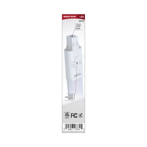 Main product image of 6W LED PL 2-PIN, GX23 Base, 27K/30K/35K/40K/50K CCT Selectable, 120-277V, Type B, Ballast Bypass (10 Pack)