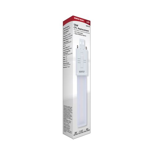 Main product image of 6W LED PL 2-PIN, GX23 Base, 27K/30K/35K/40K/50K CCT Selectable, 120-277V, Type B, Ballast Bypass (10 Pack)