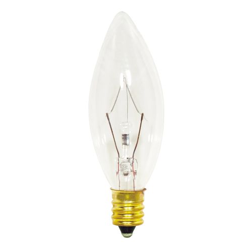 Main product image of 25 Watt B8 Incandescent Bulb - Clear - 1500 Average rated hours - 212 Lumens - Candelabra base - 130 Volt (60 Pack)