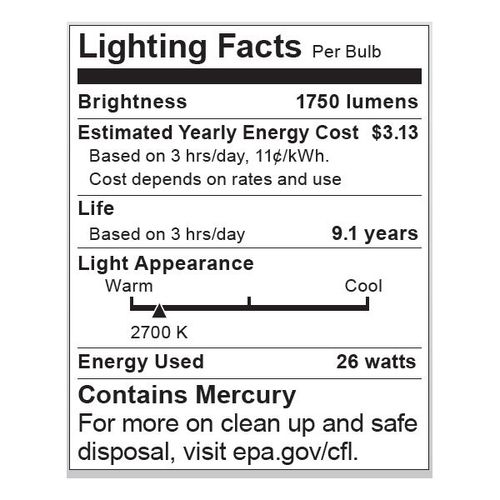 Main product image of 26 Watt - Spiral Compact Fluorescent Bulb 2700K - 82 CRI - GU24 base - 120 Volt (5 Pack)