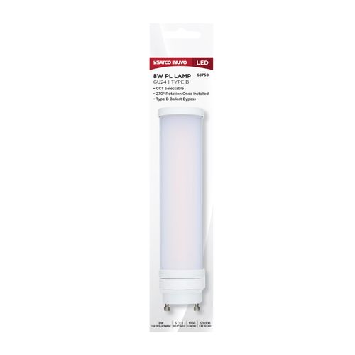 Main product image of 8W LED PL, GU24 Base, 27K/30K/35K/40K/50K CCT Selectable, Type B Ballast Bypass, 120-277V (10 Pack)