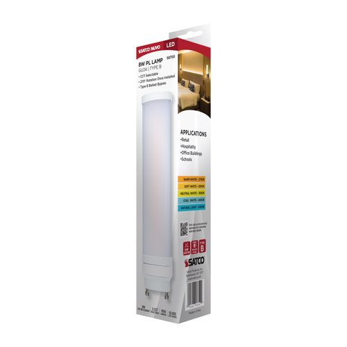 Main product image of 8W LED PL, GU24 Base, 27K/30K/35K/40K/50K CCT Selectable, Type B Ballast Bypass, 120-277V (10 Pack)