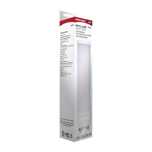 Main product image of 8W LED PL, GU24 Base, 27K/30K/35K/40K/50K CCT Selectable, Type B Ballast Bypass, 120-277V (10 Pack)