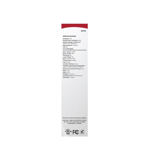 Main product image of 8W LED PL, E26 Base, 27K/30K/35K/40K/50K CCT Selectable, Type B Ballast Bypass, 120-277V (10 Pack)