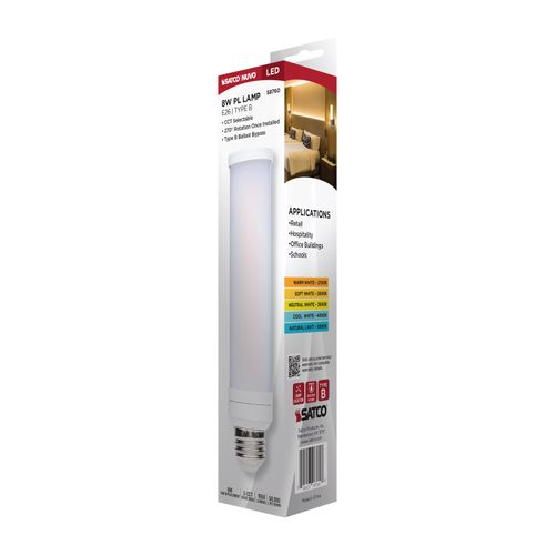 Main product image of 8W LED PL, E26 Base, 27K/30K/35K/40K/50K CCT Selectable, Type B Ballast Bypass, 120-277V (10 Pack)