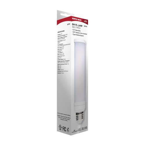 Main product image of 8W LED PL, E26 Base, 27K/30K/35K/40K/50K CCT Selectable, Type B Ballast Bypass, 120-277V (10 Pack)