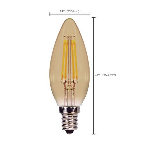 Main product image of 3.5 Watt Torpedo CTA LED Bulb - Amber - Candelabra base - 2000K - 300 Lumens - 120 Volt (5 Pack)