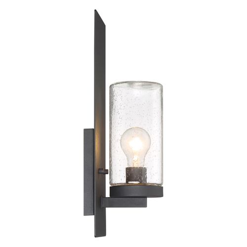 Main product image of Indie 1 Light Large Wall Sconce Textured Black Finish w/ Clear Seeded Glass