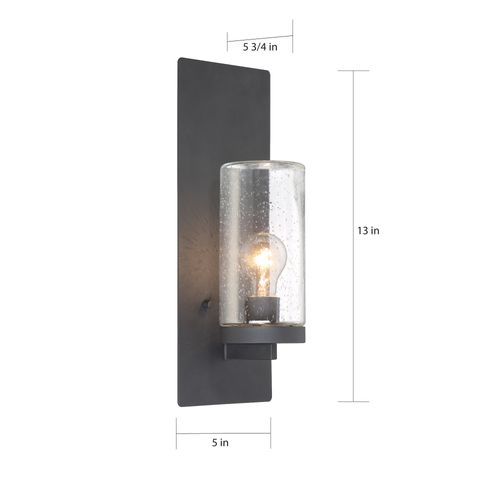 Main product image of Indie 1 Light Large Wall Sconce Textured Black Finish w/ Clear Seeded Glass