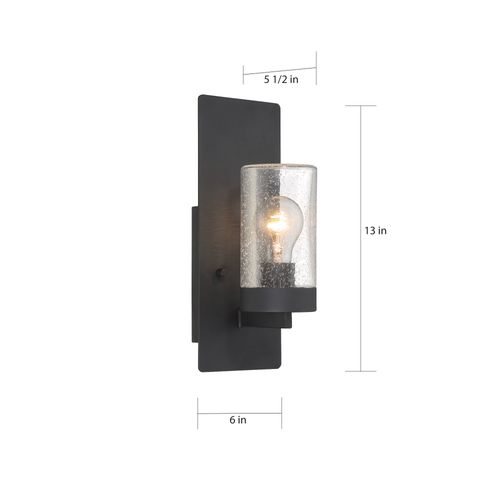 Main product image of Indie 1 Light Small Wall Sconce Textured Black Finish w/ Clear Seeded Glass