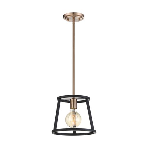 Main product image of Chassis 1 Light Mini Pendant Fixture Copper Brushed Brass Finish w/ Matte Black Frame