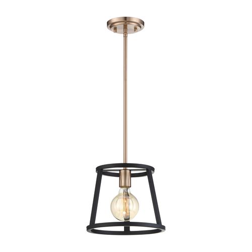 Main product image of Chassis 1 Light Mini Pendant Fixture Copper Brushed Brass Finish w/ Matte Black Frame