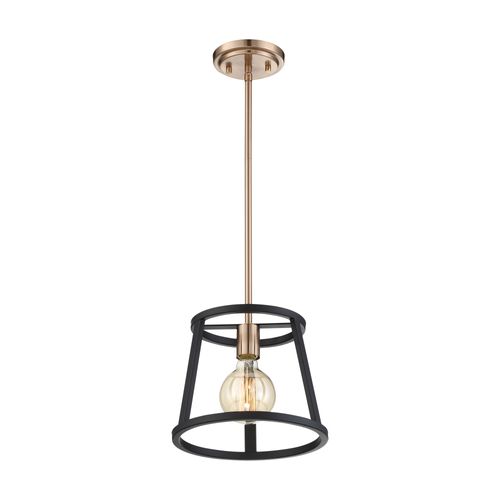 Main product image of Chassis 1 Light Mini Pendant Fixture Copper Brushed Brass Finish w/ Matte Black Frame