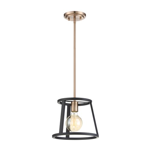 Main product image of Chassis 1 Light Mini Pendant Fixture Copper Brushed Brass Finish w/ Matte Black Frame