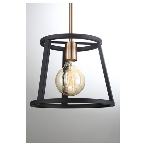 Main product image of Chassis 1 Light Mini Pendant Fixture Copper Brushed Brass Finish w/ Matte Black Frame