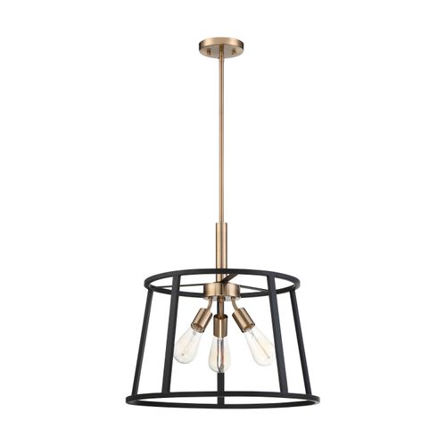 Main product image of Chassis 3 Light Pendant Fixture Copper Brushed Brass Finish w/ Matte Black Frame