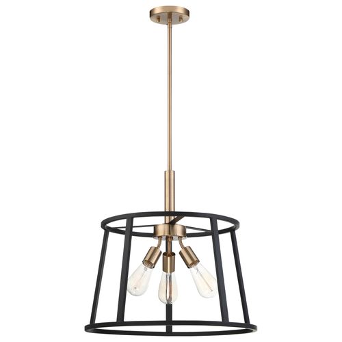 Main product image of Chassis 3 Light Pendant Fixture Copper Brushed Brass Finish w/ Matte Black Frame