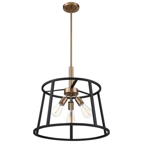 Main product image of Chassis 3 Light Pendant Fixture Copper Brushed Brass Finish w/ Matte Black Frame