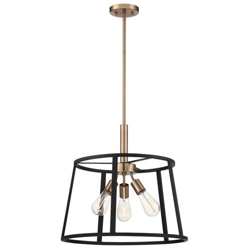 Main product image of Chassis 3 Light Pendant Fixture Copper Brushed Brass Finish w/ Matte Black Frame
