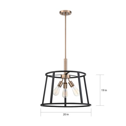 Main product image of Chassis 3 Light Pendant Fixture Copper Brushed Brass Finish w/ Matte Black Frame