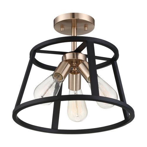 Main product image of Chassis 3 Light Semi-Flush Mount Fixture Copper Brushed Brass Finish w/ Matte Black Frame