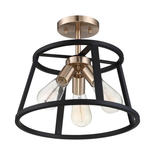 Main product image of Chassis 3 Light Semi-Flush Mount Fixture Copper Brushed Brass Finish w/ Matte Black Frame